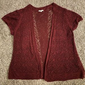 Maurices Burgundy Short-Sleeve Knit Cardigan